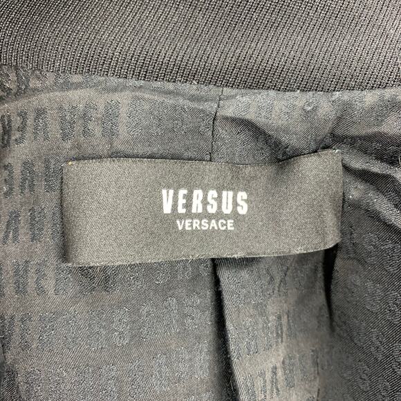 VERSUS by GIANNI VERSACE Size 10 Black Wool Solid Leather Trim Coat - Picture 8 of 8